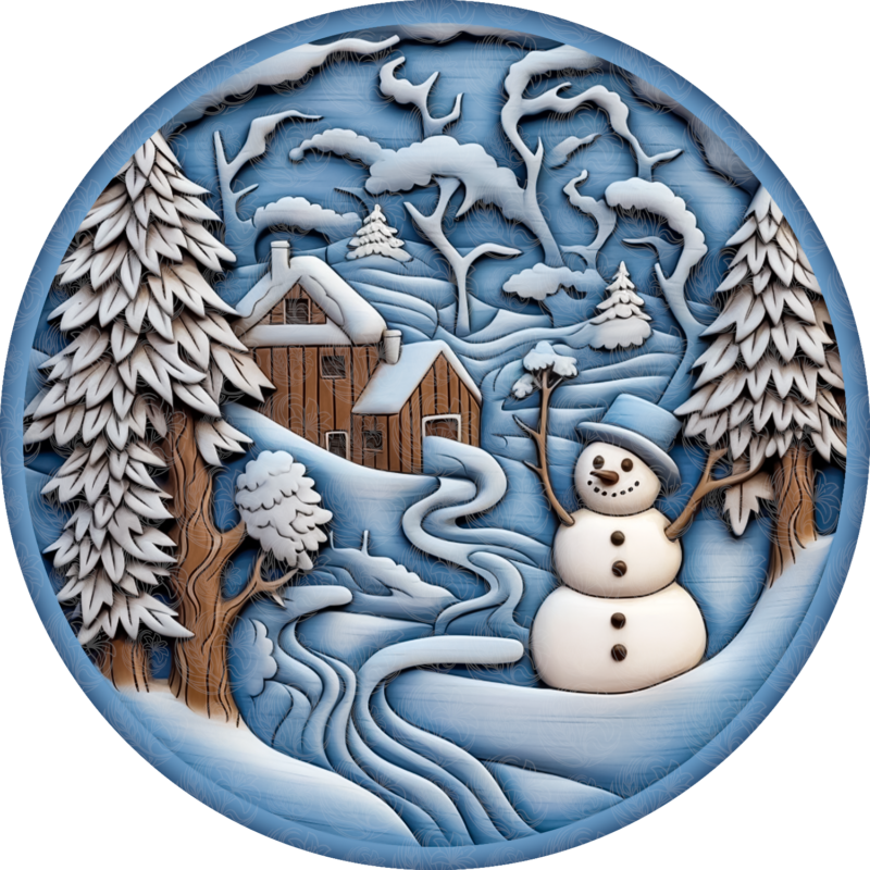 Wood Carving Effect Snowman Winter Scene - GBH21853
